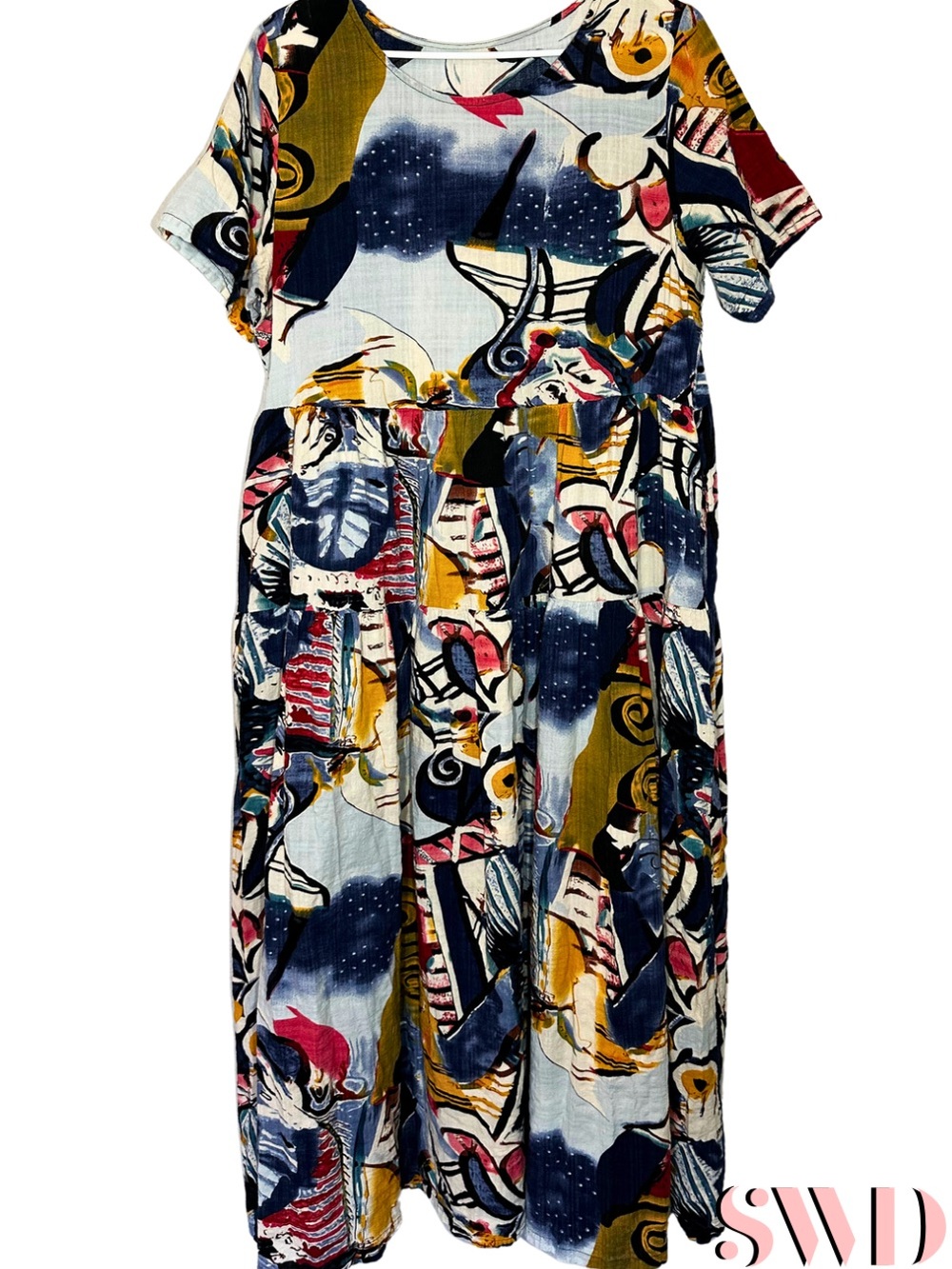 100% Cotton Abstract Print Maxi House Dress with Pockets